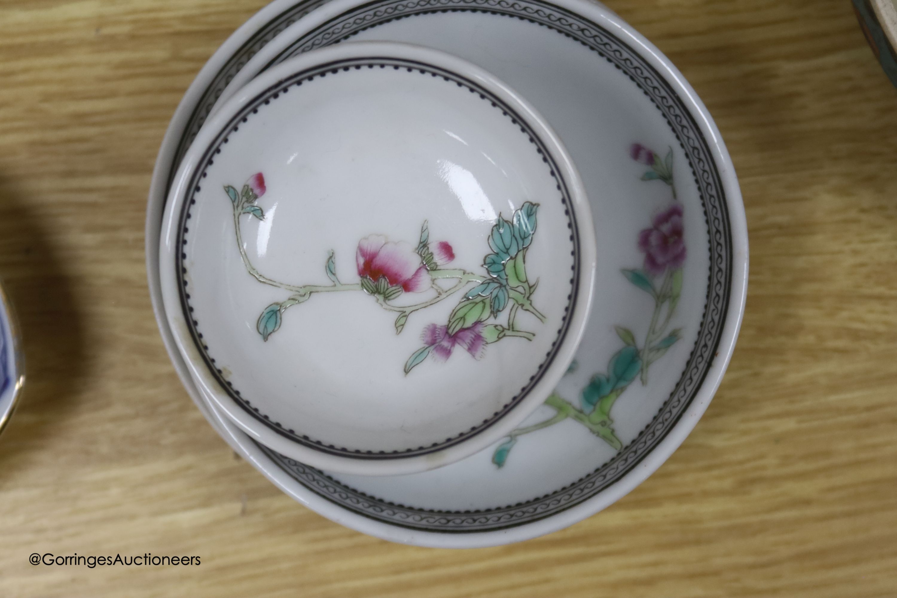 A group of Chinese famille rose bowls and 'dragon' rice supper wares